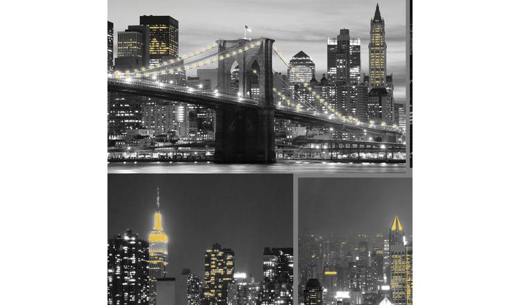 Fresco City At Night black wallpaper with NYC skyline, UK version