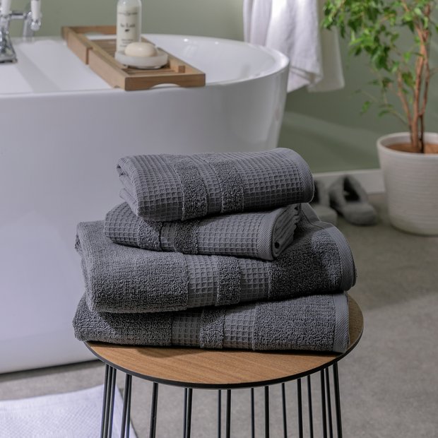 Habitat Cotton Waffle Towel Set in Charcoal, 4 Piece, UK version