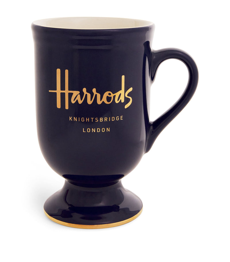 Harrods pedestal mug with gold trim and vibrant color, 284ml capacity, UK version