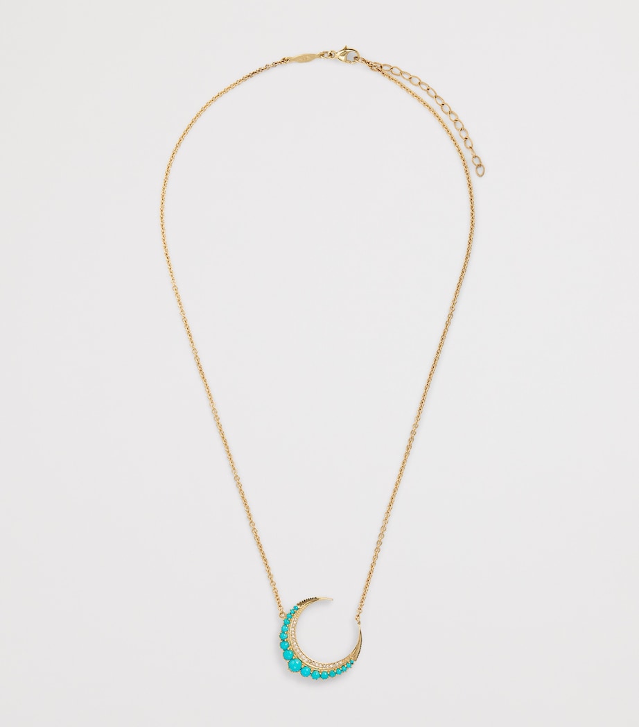 Jacquie Aiche small crescent moon gold turquoise diamond necklace, UK version