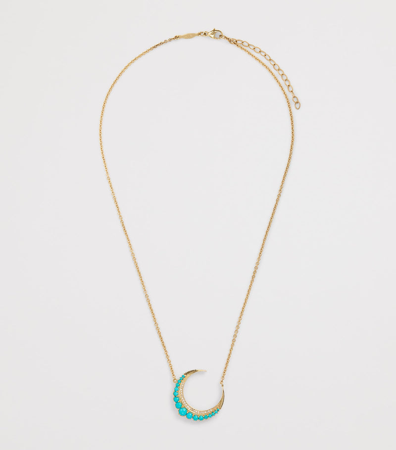 Jacquie Aiche small crescent moon gold turquoise diamond necklace, UK version