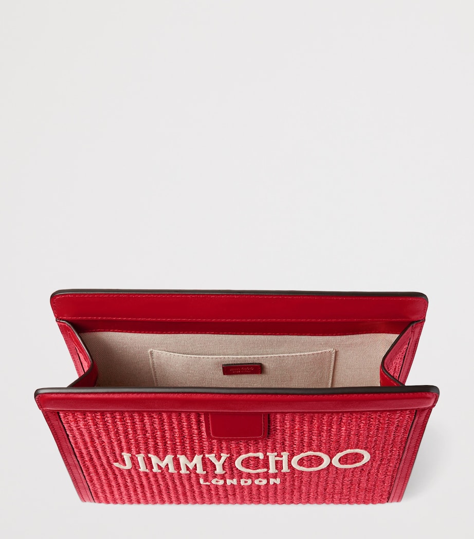 Jimmy Choo raffia leather-trim Avenue pouch, UK version