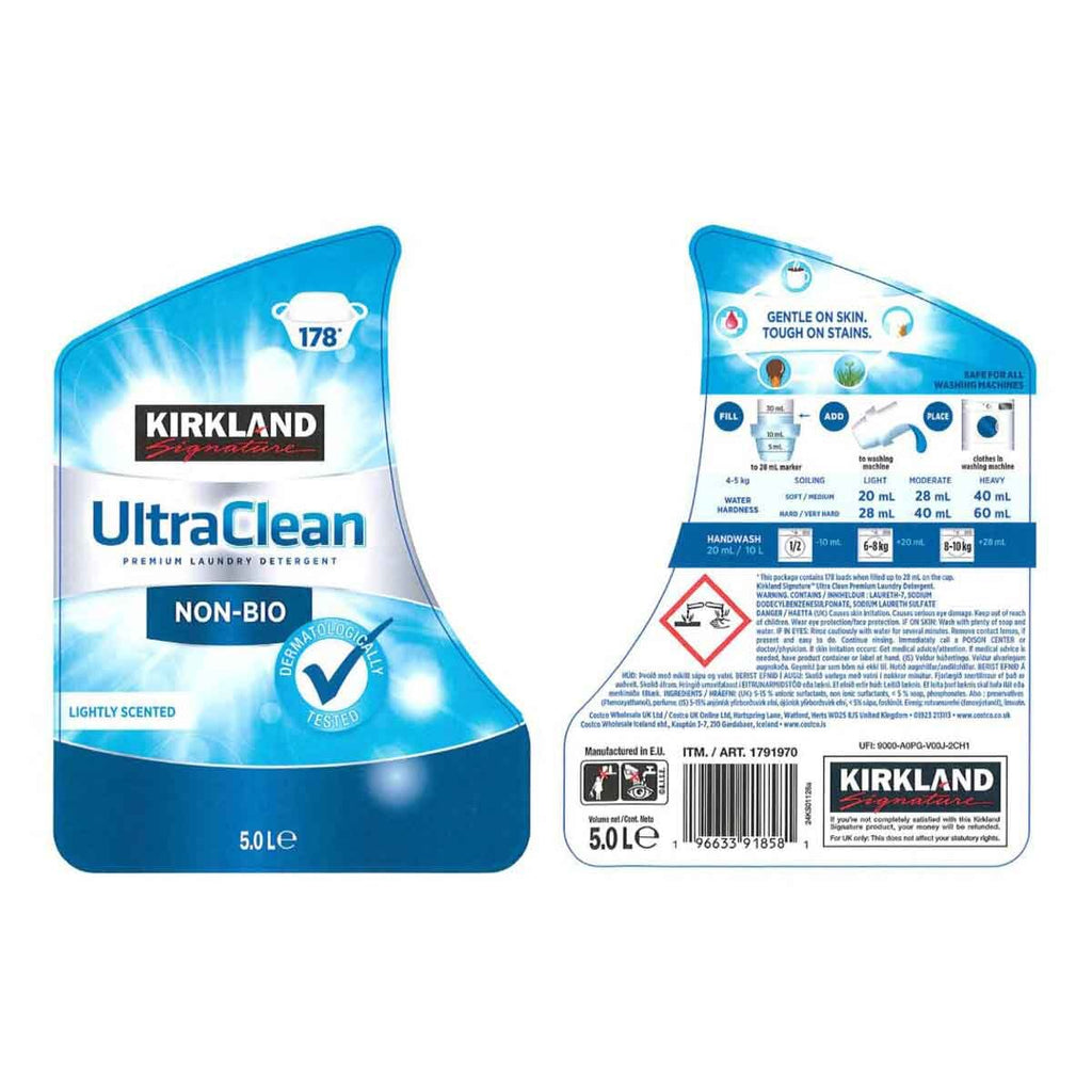 Kirkland Signature Ultra Clean Non Bio Laundry Liquid, 5L (178 Wash)