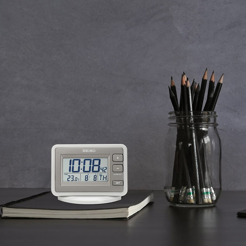 Seiko LCD alarm clock with calendar and temperature display (British brand)