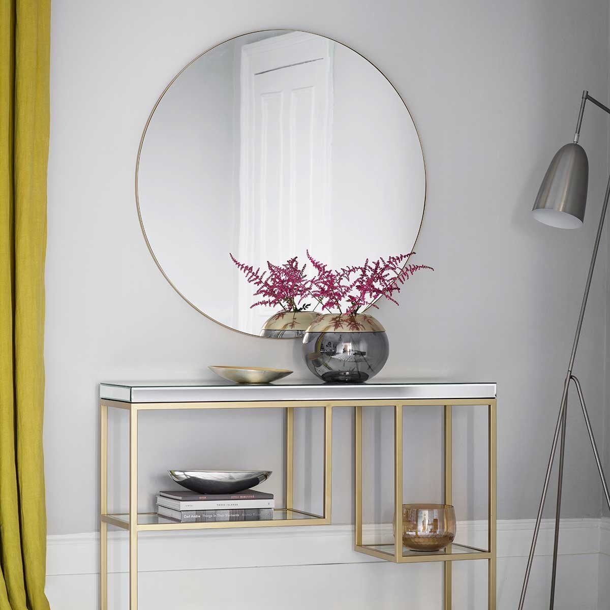 Gallery Hayle champagne round mirror 100cm, imported from the UK