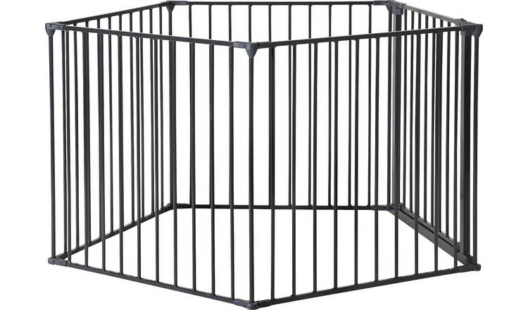 Black pet pen with wall fittings for dog safety (British brand)