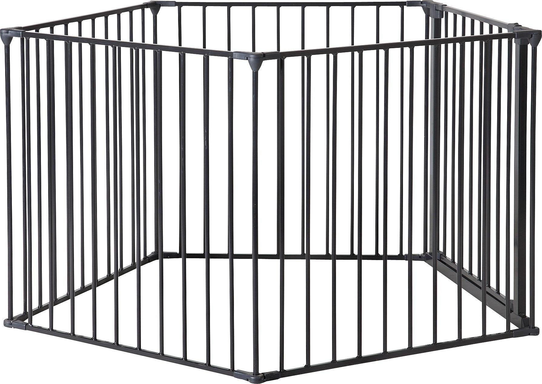 Black pet pen with wall fittings for dog safety (British brand)