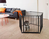 Black pet pen with wall fittings for dog safety (British brand)