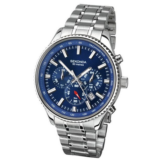 Sekonda men's dual time watch with blue dial 46mm - British product