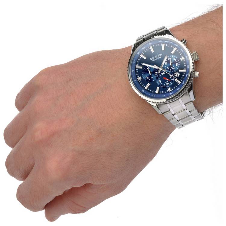 Sekonda men's dual time watch with blue dial 46mm - British product