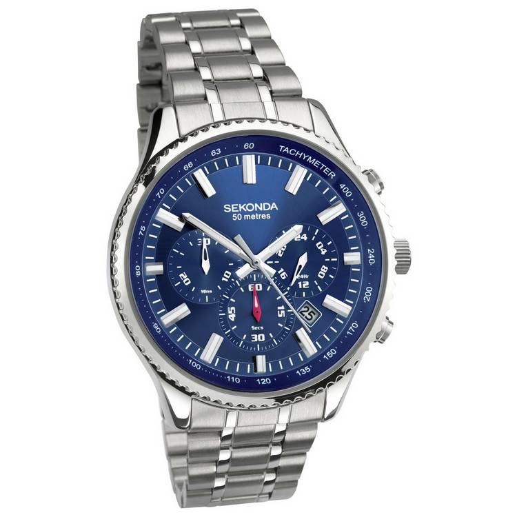 Sekonda men's dual time watch with blue dial 46mm - British product