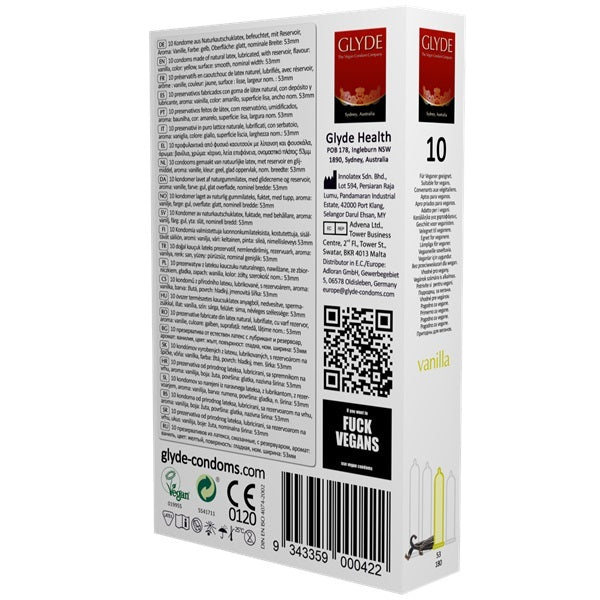 Glyde Ultra Vanilla vegan condoms 10 pack (British brand)