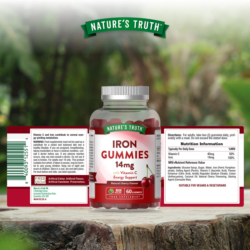 Nature's Truth iron gummies 14mg cherry flavour, UK version