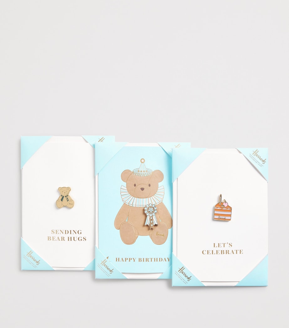 Harrods Birthday Bear pin and card set, UK version