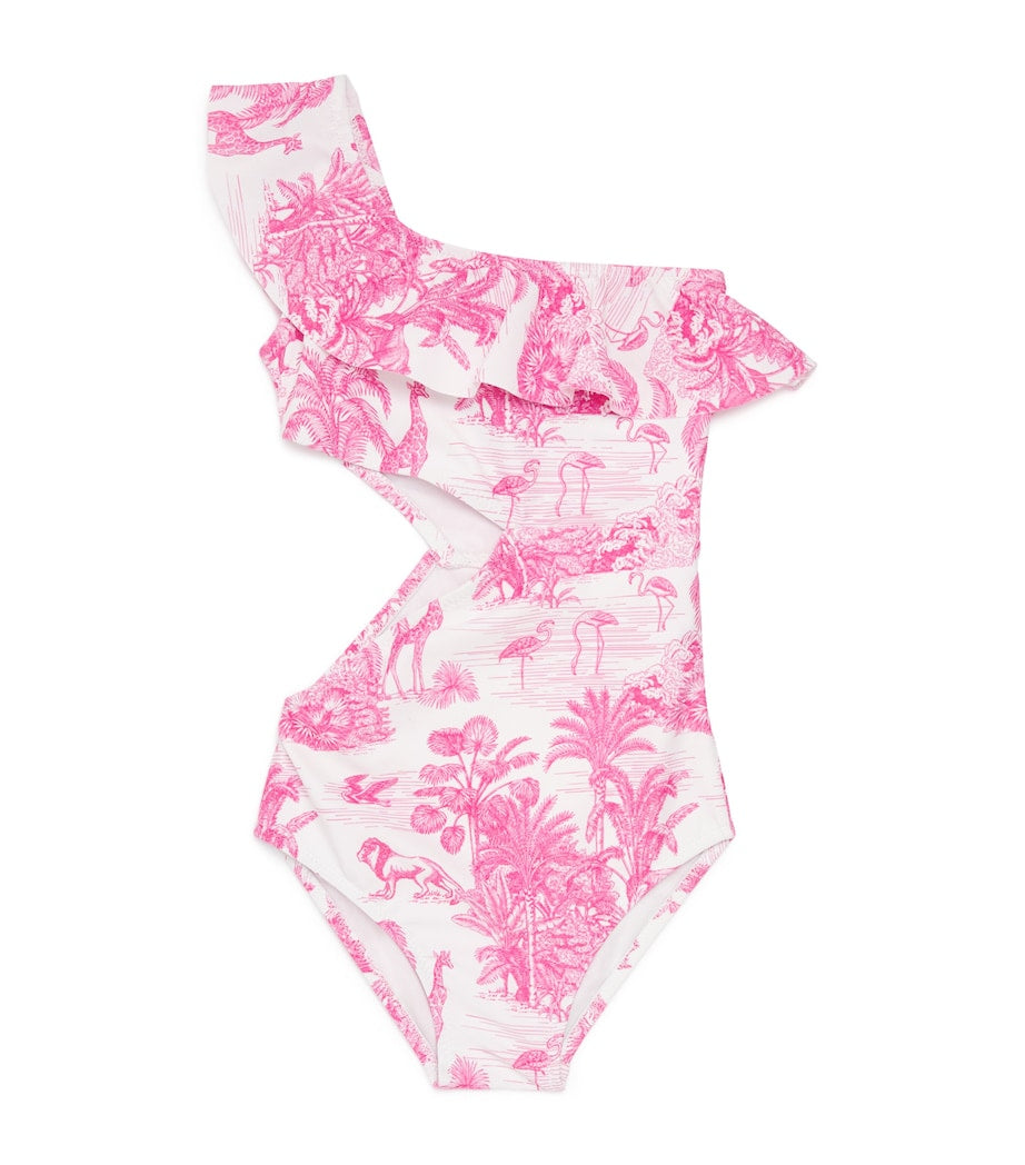 Marie Raxevsky jungle print one-shoulder swimsuit 2-12 years, imported from the UK