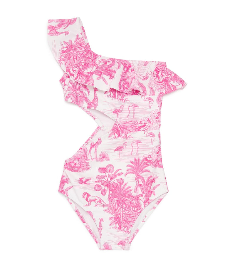 Marie Raxevsky jungle print one-shoulder swimsuit 2-12 years, imported from the UK