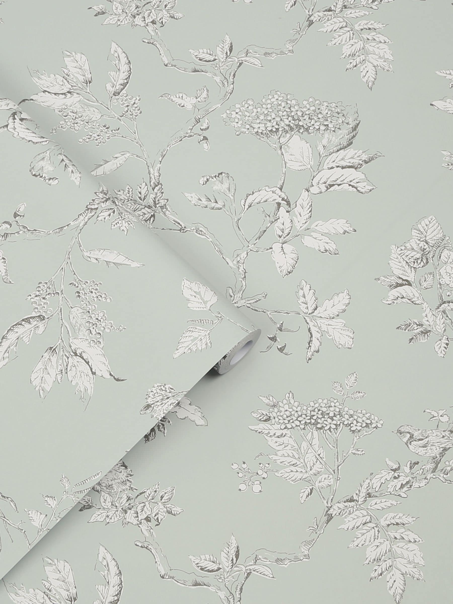Laura Ashley Duck Egg Elderwood wallpaper 10m roll, imported from the UK