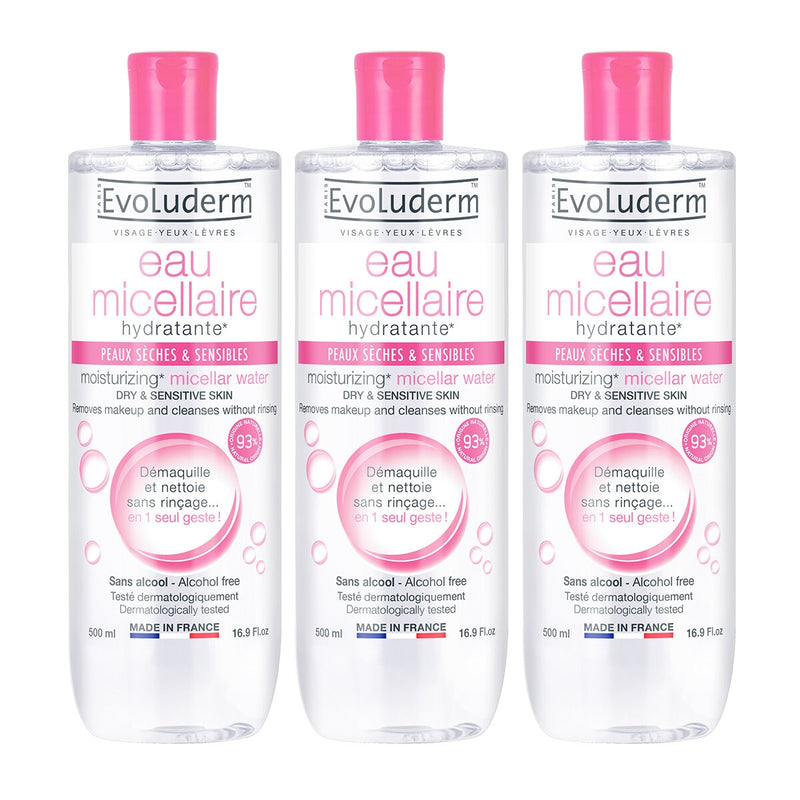 Evoluderm micellar water with cotton extract for sensitive skin 3x500ml - British product