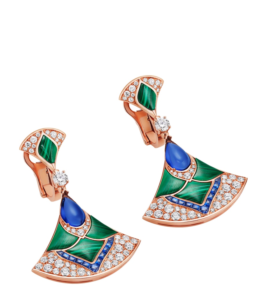 Bulgari Divas' Dream drop earrings in 18kt rose gold with sapphires and diamonds, UK version