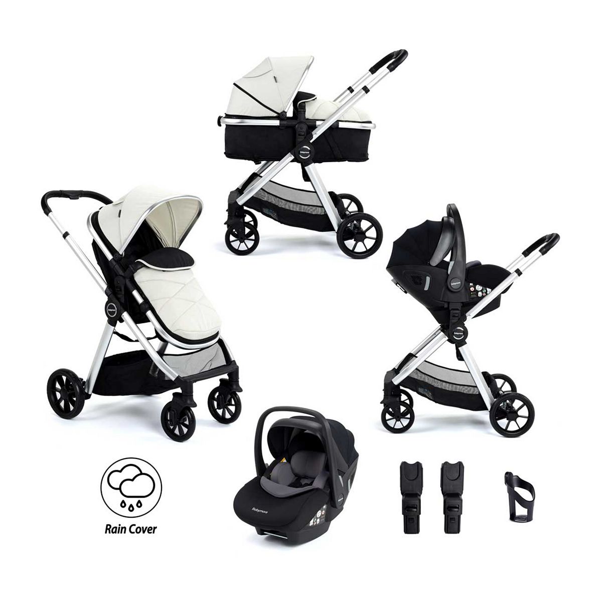 Babymore Mimi Travel System Pecan i-Size Car Seat – Silver GOODS Boots   