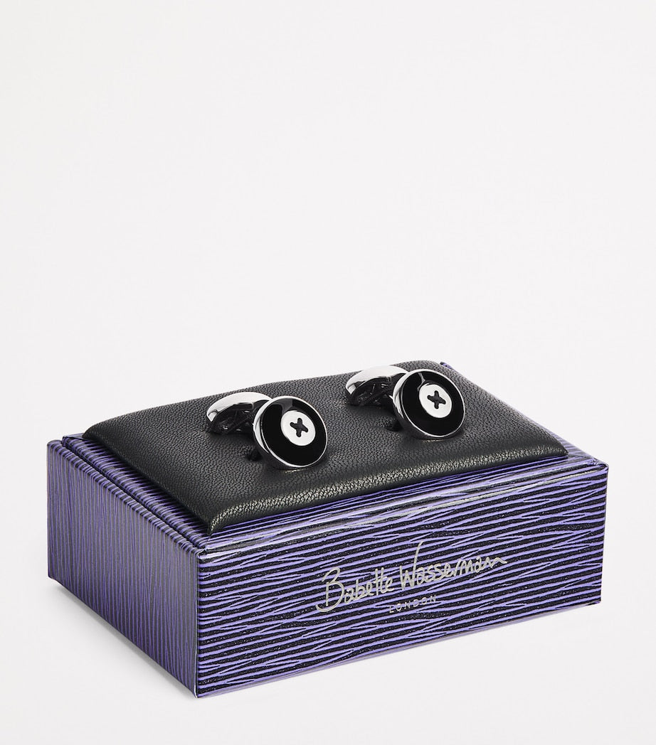 Babette Wasserman rhodium-plated enamel button cufflinks - British product