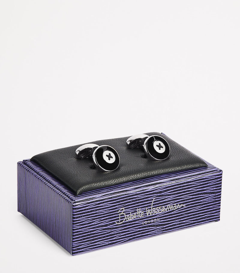 Babette Wasserman rhodium-plated enamel button cufflinks - British product