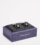 Babette Wasserman rhodium-plated enamel button cufflinks - British product