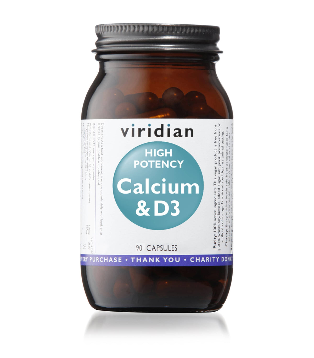 Viridian High Potency Calcium & Vitamin D3 Supplement 90 Capsules (British brand)