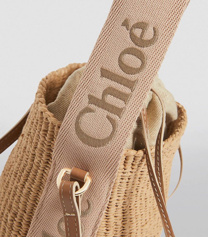 Chloé Small Woody basket bag in paper fibre and leather - UK version