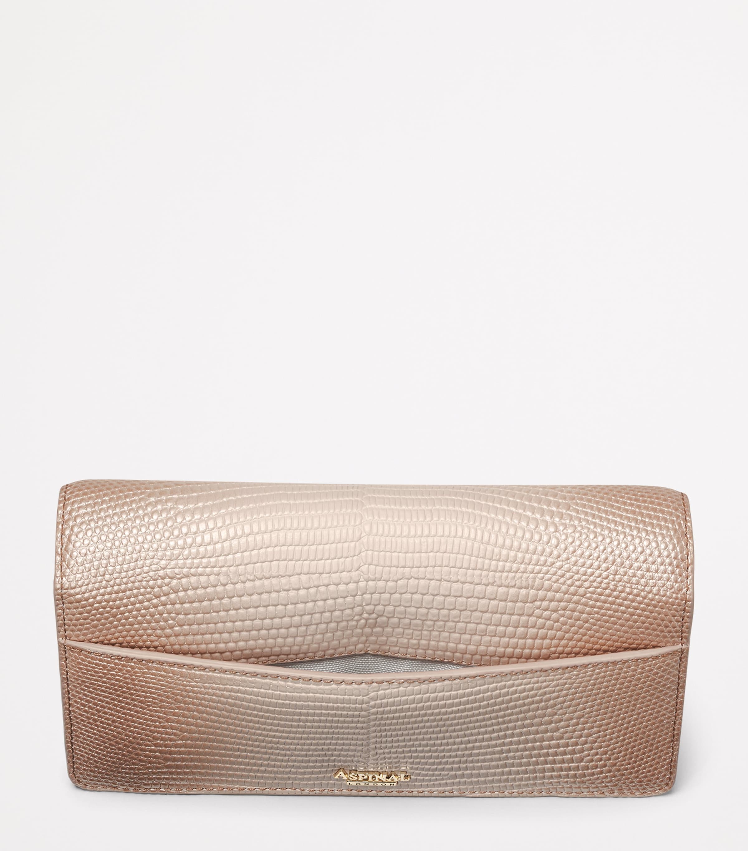 Aspinal of London Mayfair clutch bag metallic lizard-effect leather, UK version