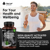 New Leaf activated charcoal capsules 1040mg 120 capsules, imported from the UK