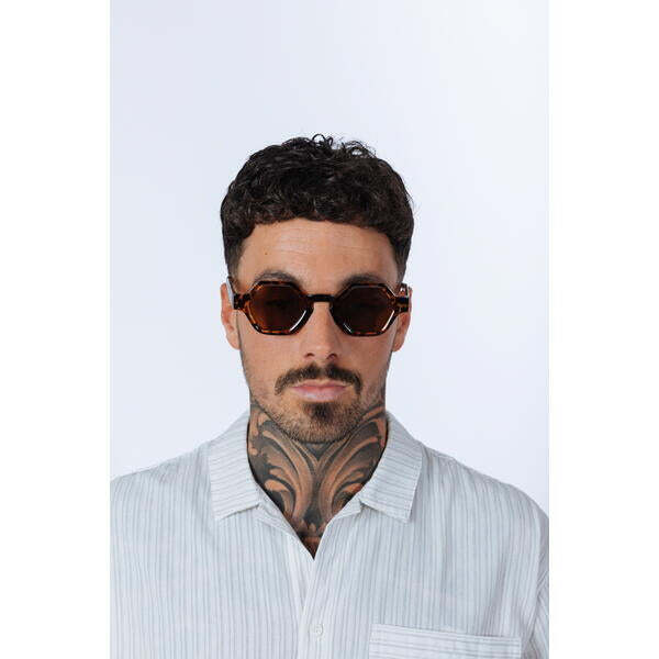 SVNX round hexagon sunglasses tortoise brown, UK version
