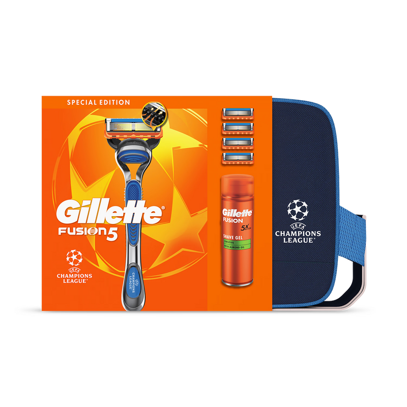 Gillette Fusion5 UCL razor set with gel and washbag, imported from UK