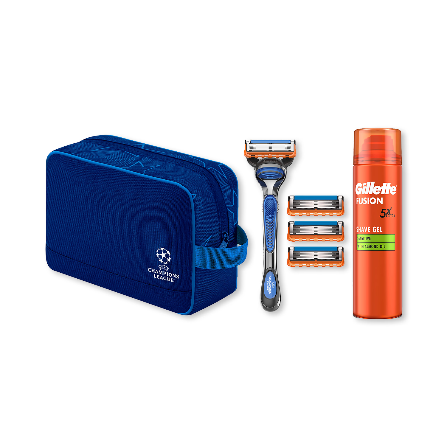 Gillette Fusion5 UCL razor set with gel and washbag, imported from UK