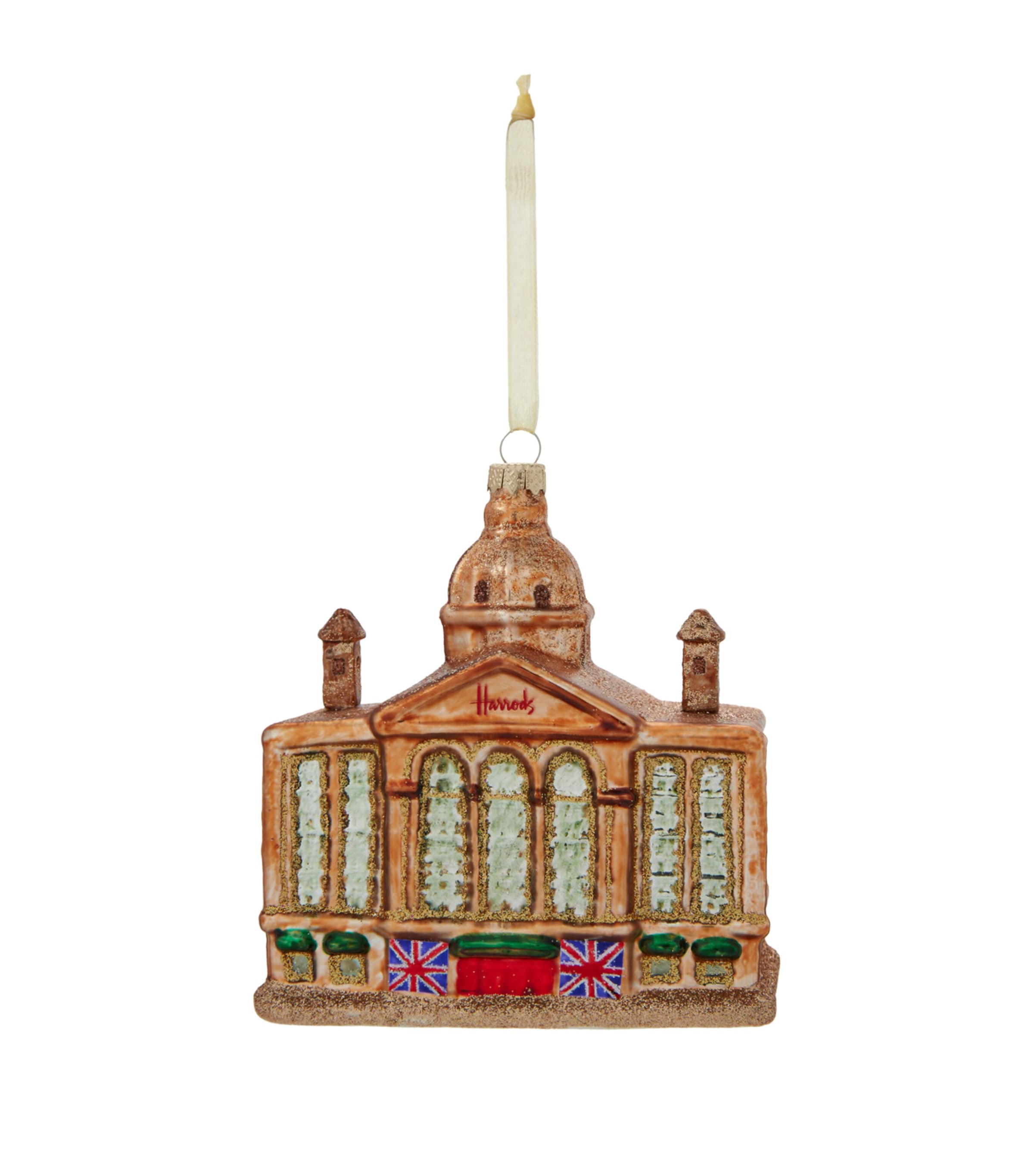 Harrods tree decoration glass ornament with gold ribbon, imported from the UK