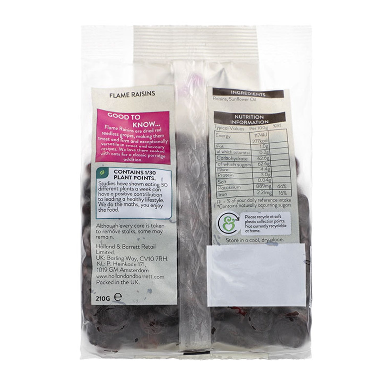 Holland & Barrett Flame Raisins 210g, UK version