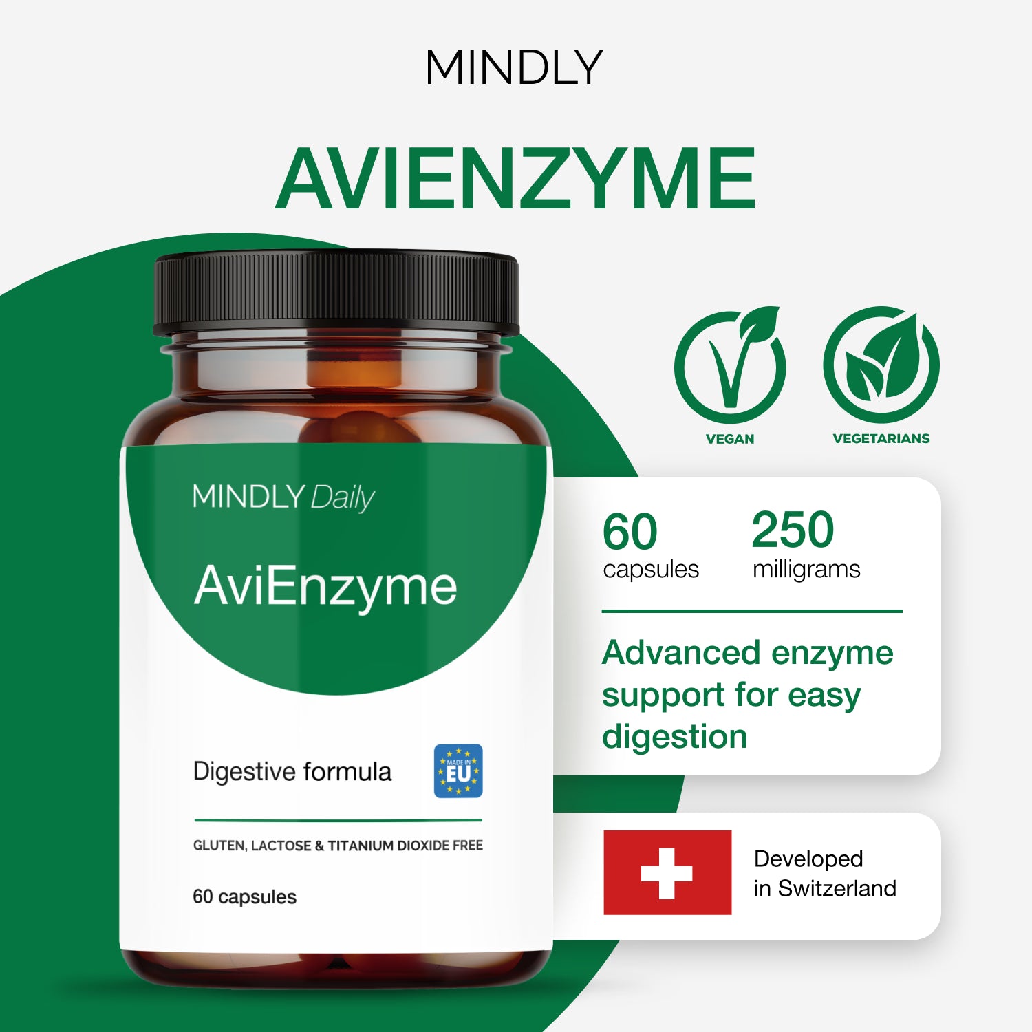 Mindly DigeZyme enzyme complex 250mg 60 capsules, UK version
