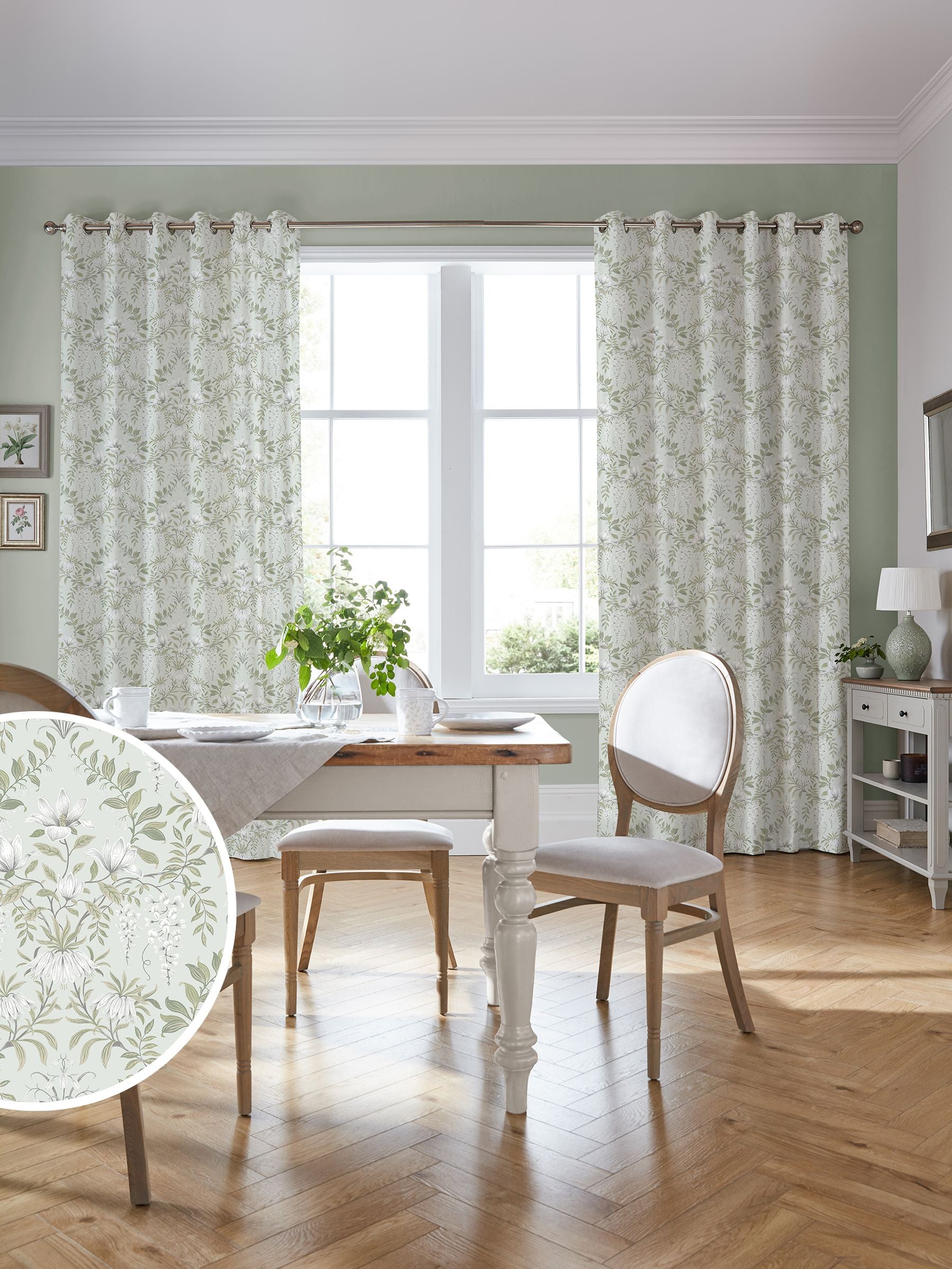 Laura Ashley sage green Parterre curtains made to measure, UK version