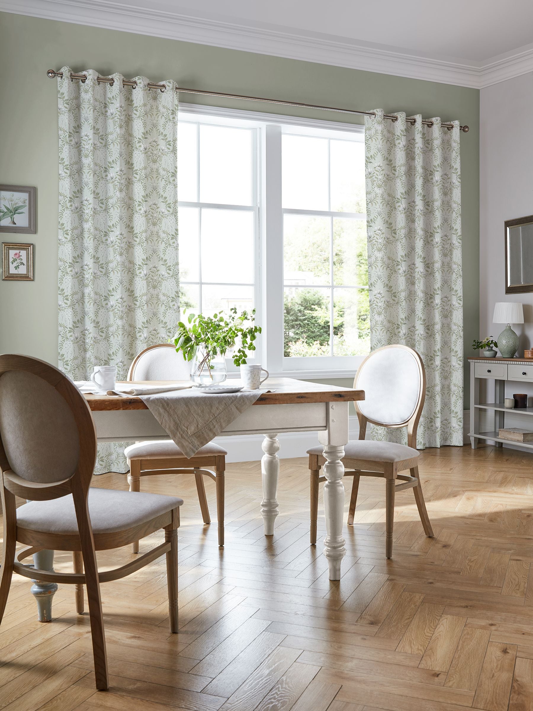 Laura Ashley sage green Parterre curtains made to measure, UK version