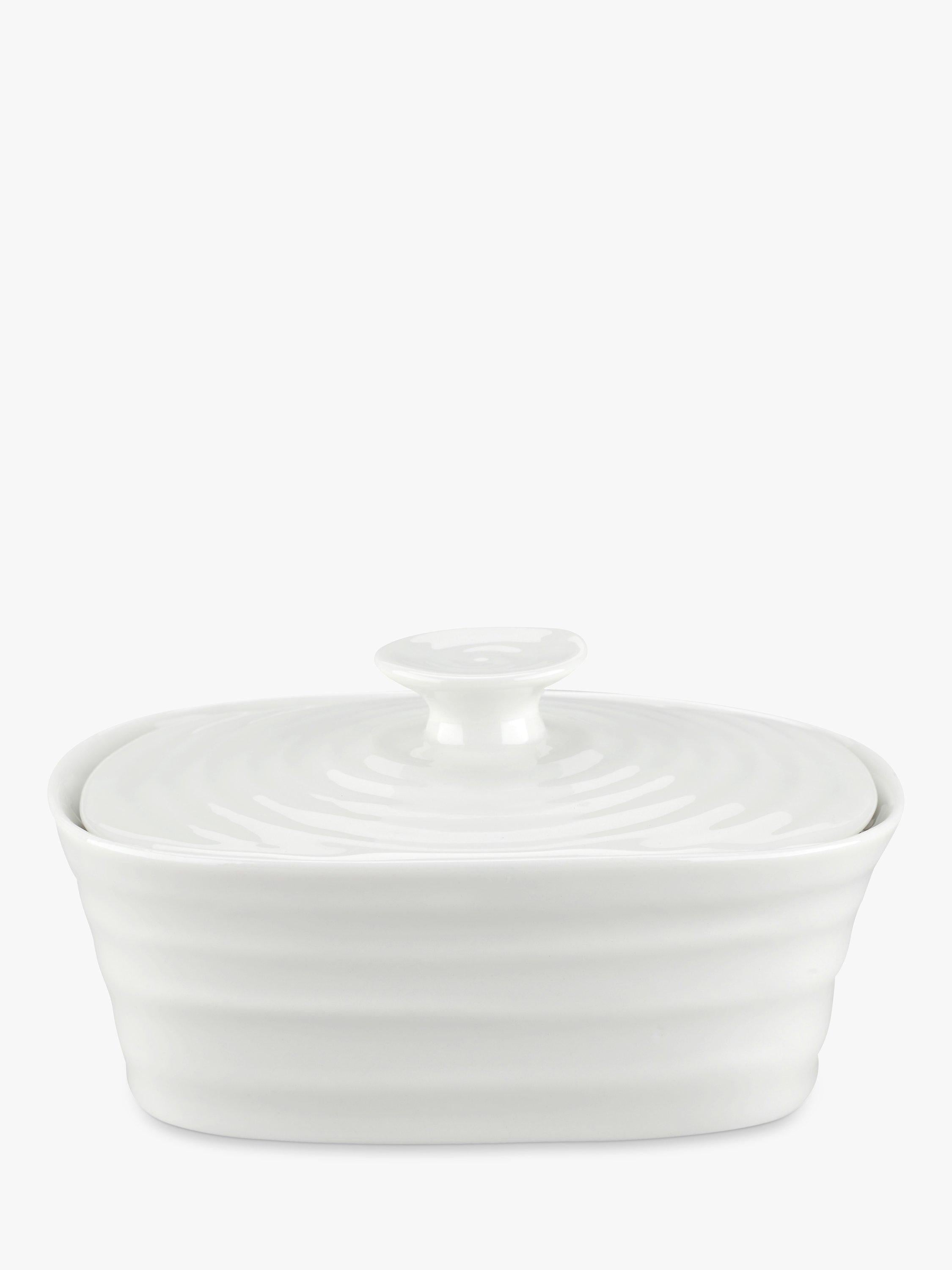 Portmeirion white butter dish with rippled effect (British brand)