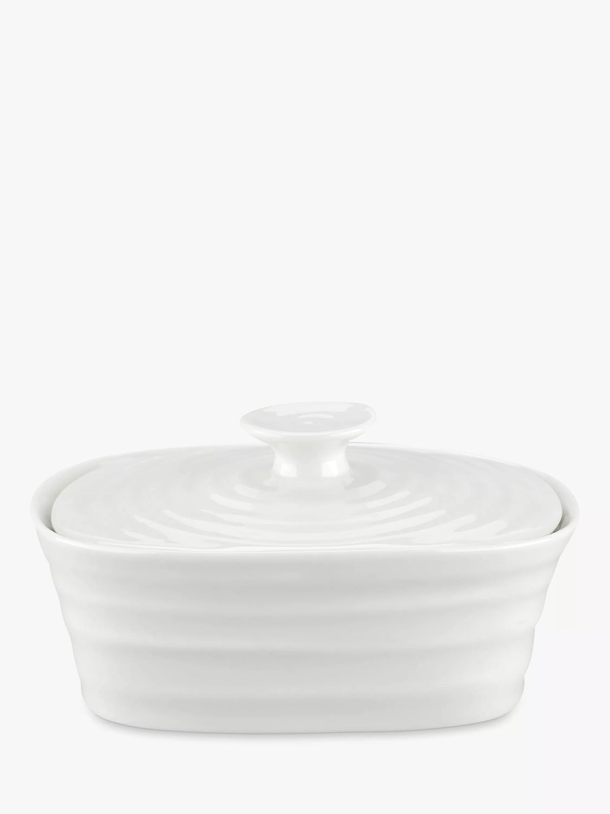 Portmeirion white butter dish with rippled effect (British brand)