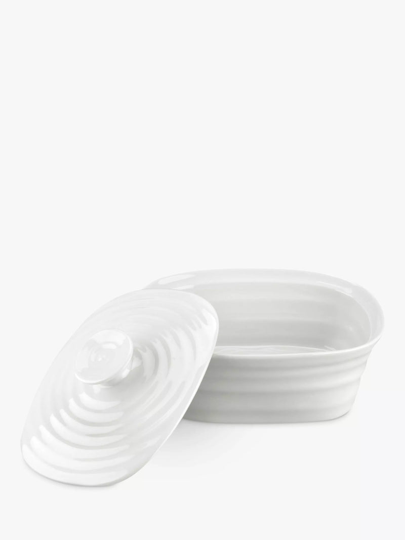 Portmeirion white butter dish with rippled effect (British brand)