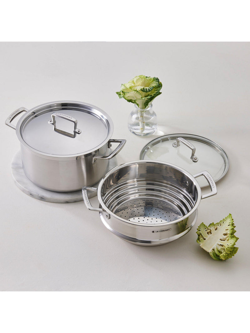 Le Creuset stainless steel deep casserole 24cm, imported from the UK