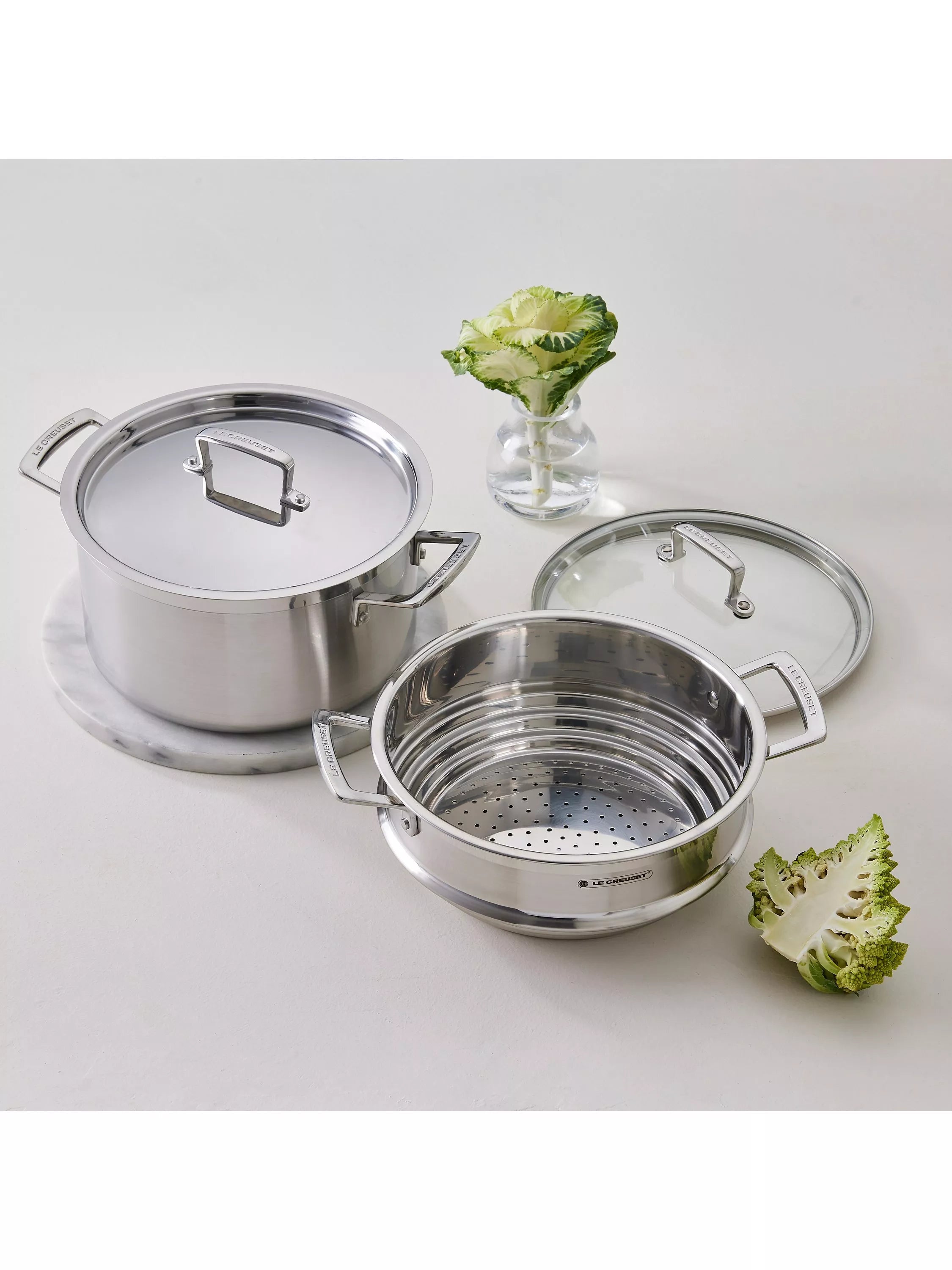 Le Creuset stainless steel deep casserole 24cm, imported from the UK
