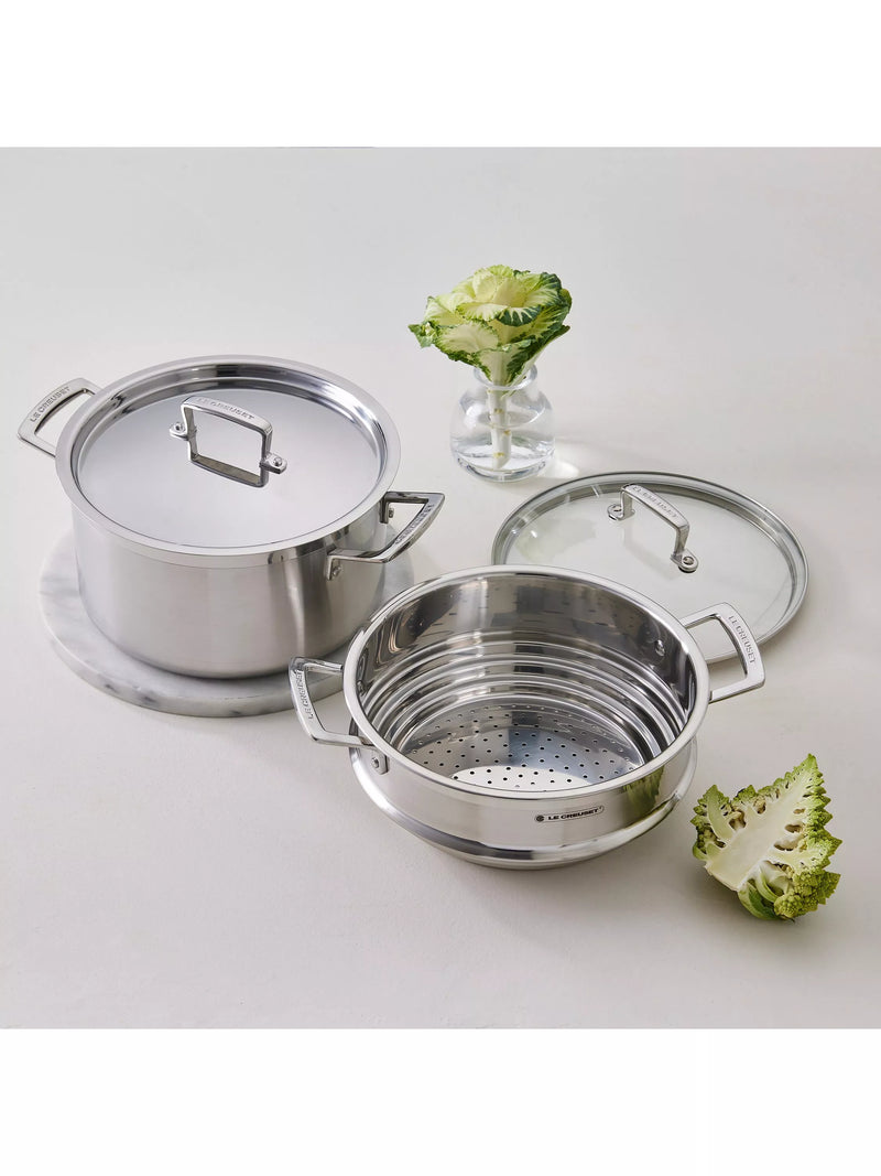 Le Creuset stainless steel deep casserole 24cm, imported from the UK
