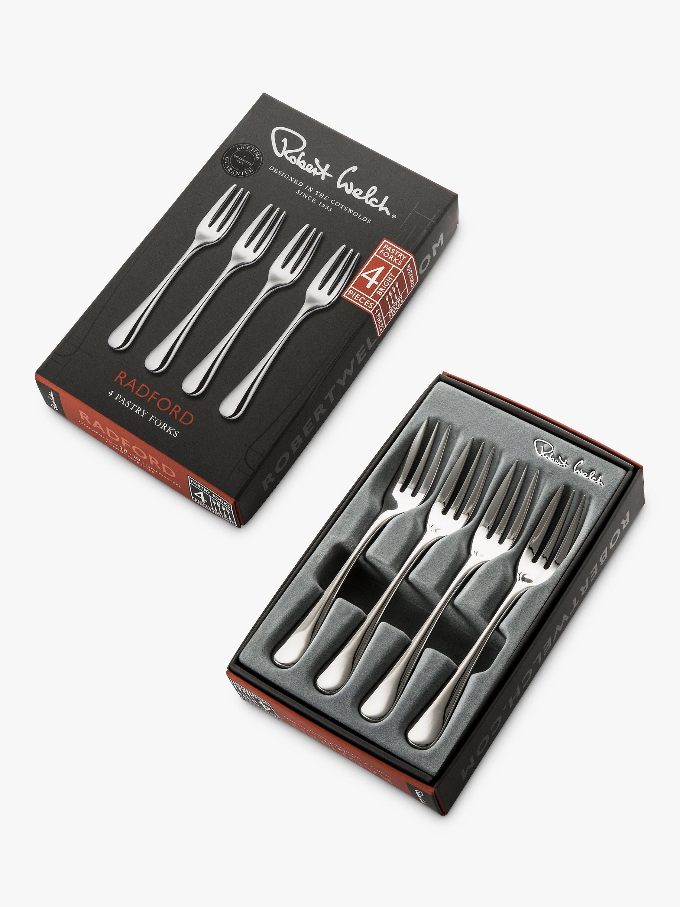 Robert Welch Radford stainless steel pastry forks set of 4, imported from the UK