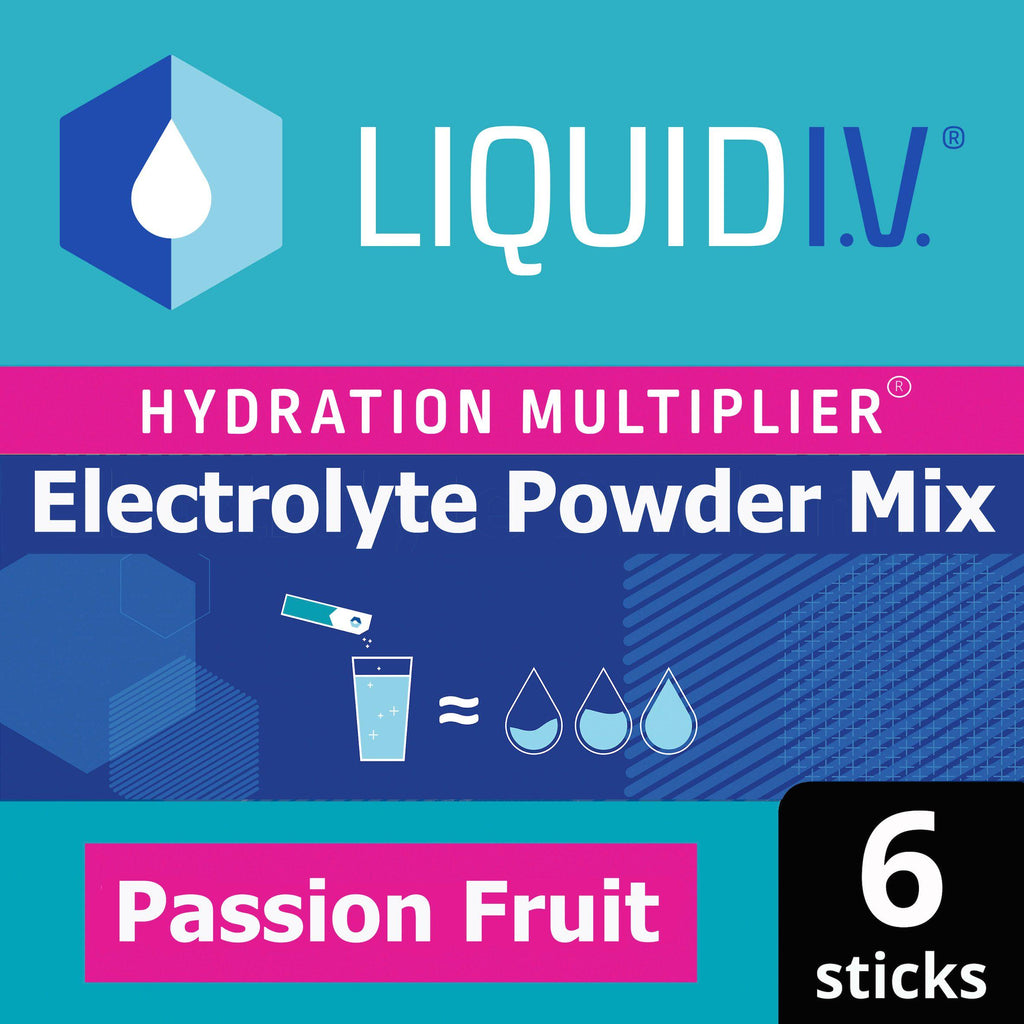 Liquid IV Hydration Multiplier Electrolyte Powder Mix Food Supplement Passion Fruit Sachets x6