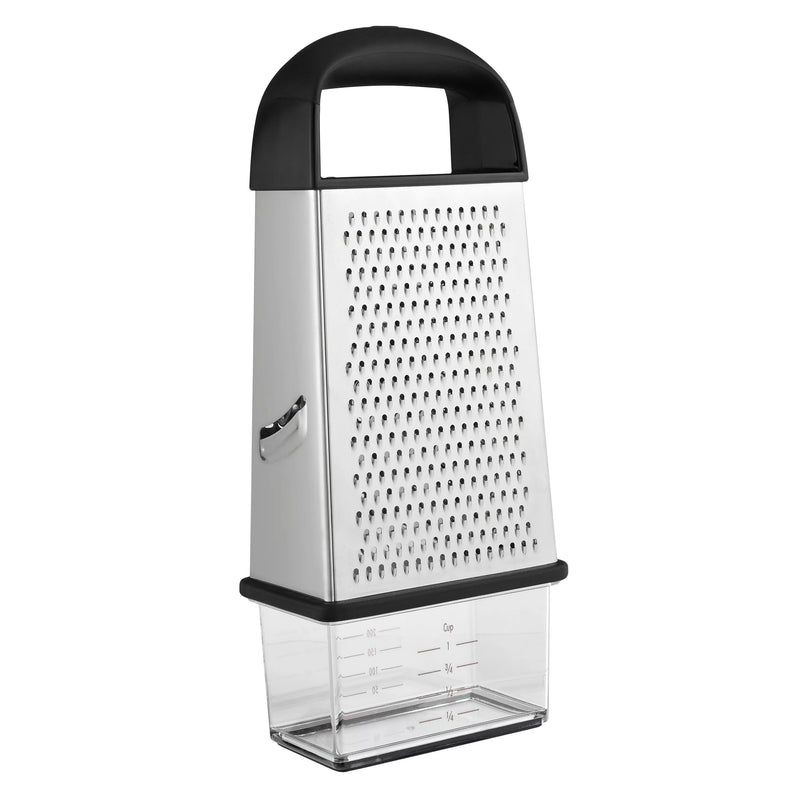 OXO box grater with four stainless steel surfaces and container, imported from the UK