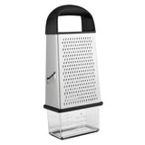 OXO box grater with four stainless steel surfaces and container, imported from the UK