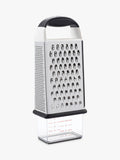 OXO box grater with four stainless steel surfaces and container, imported from the UK